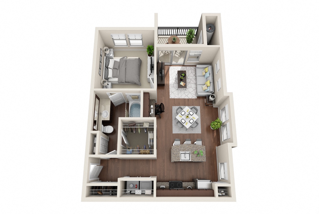 Floor plan for 1 bed, 1 bath, 856 sqft